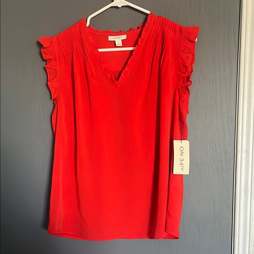 Who What Wear Red Ruffled Blouse